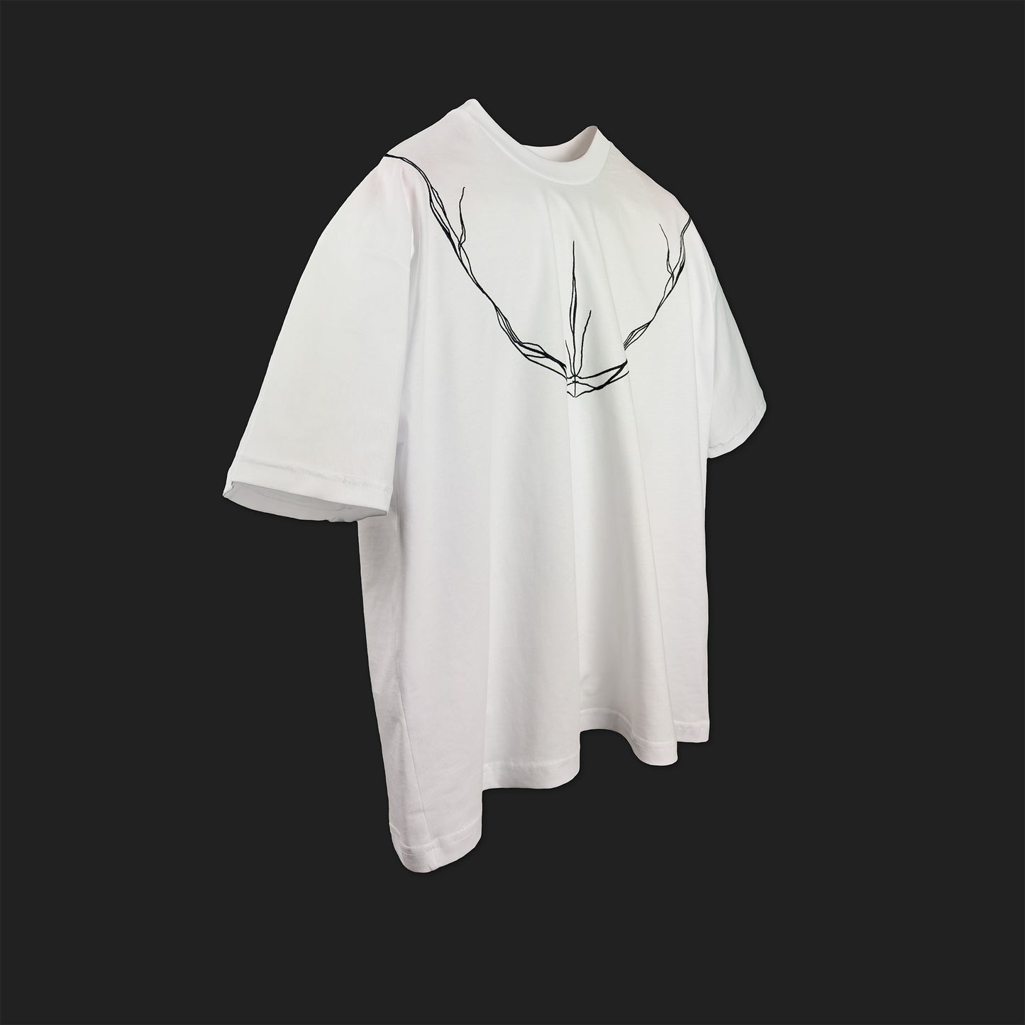 Embroidered Cropped Boxy Fit T-Shirt in White - Minimalist Line Art Empathy Greek Streetwear