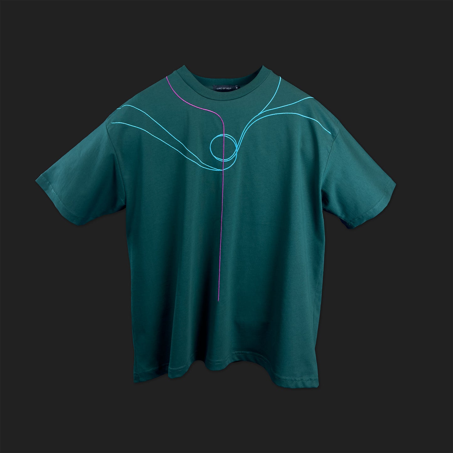 Embroidered Cropped Boxy Fit T-Shirt in Emerald Green - Minimalist Line Art Empathy Greek Streetwear