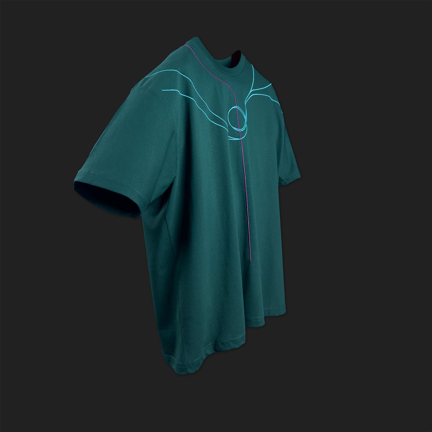 Embroidered Cropped Boxy Fit T-Shirt in Emerald Green - Minimalist Line Art Empathy Greek Streetwear