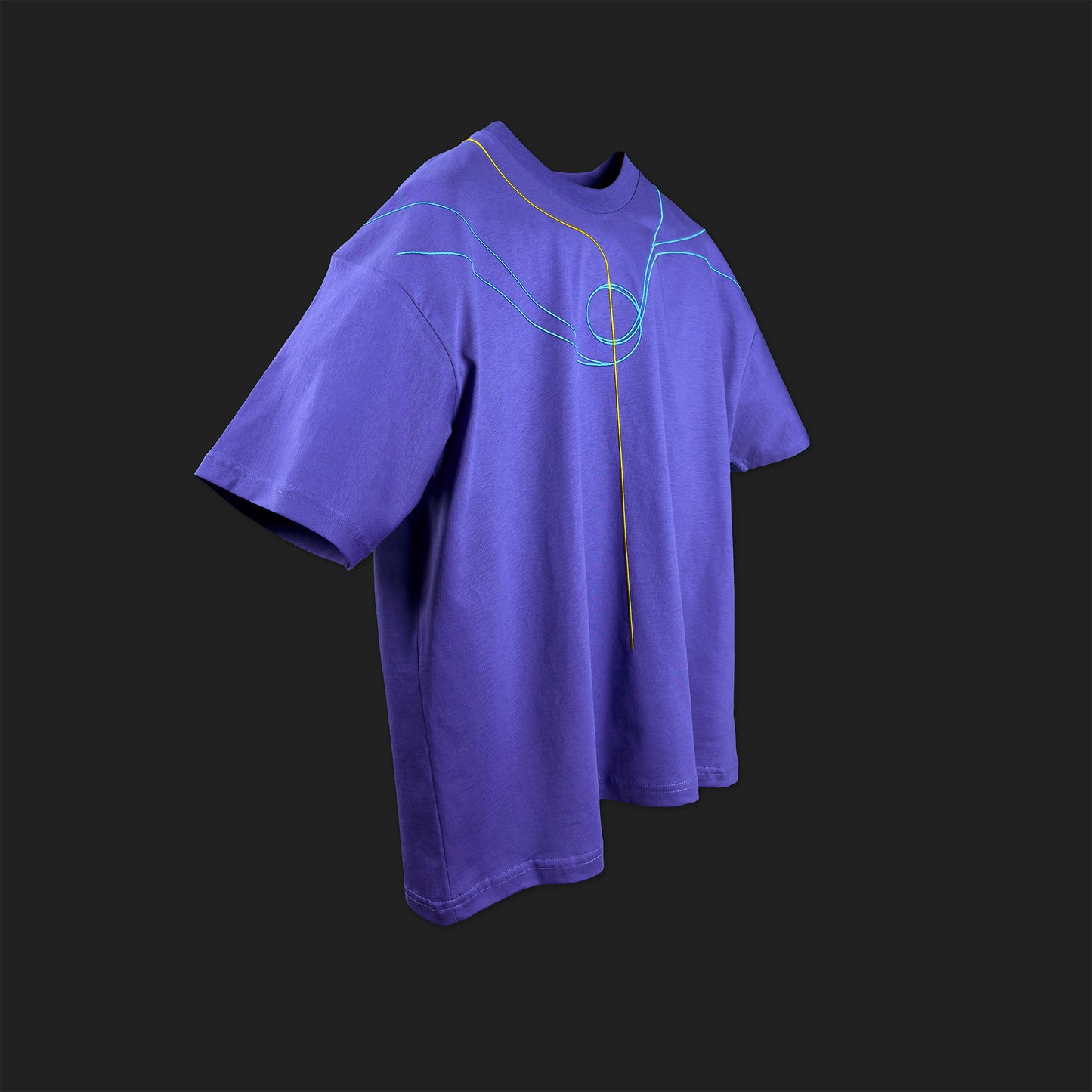 Embroidered Cropped Boxy Fit T-Shirt in Purple - Minimalist Line Art Empathy Greek Streetwear