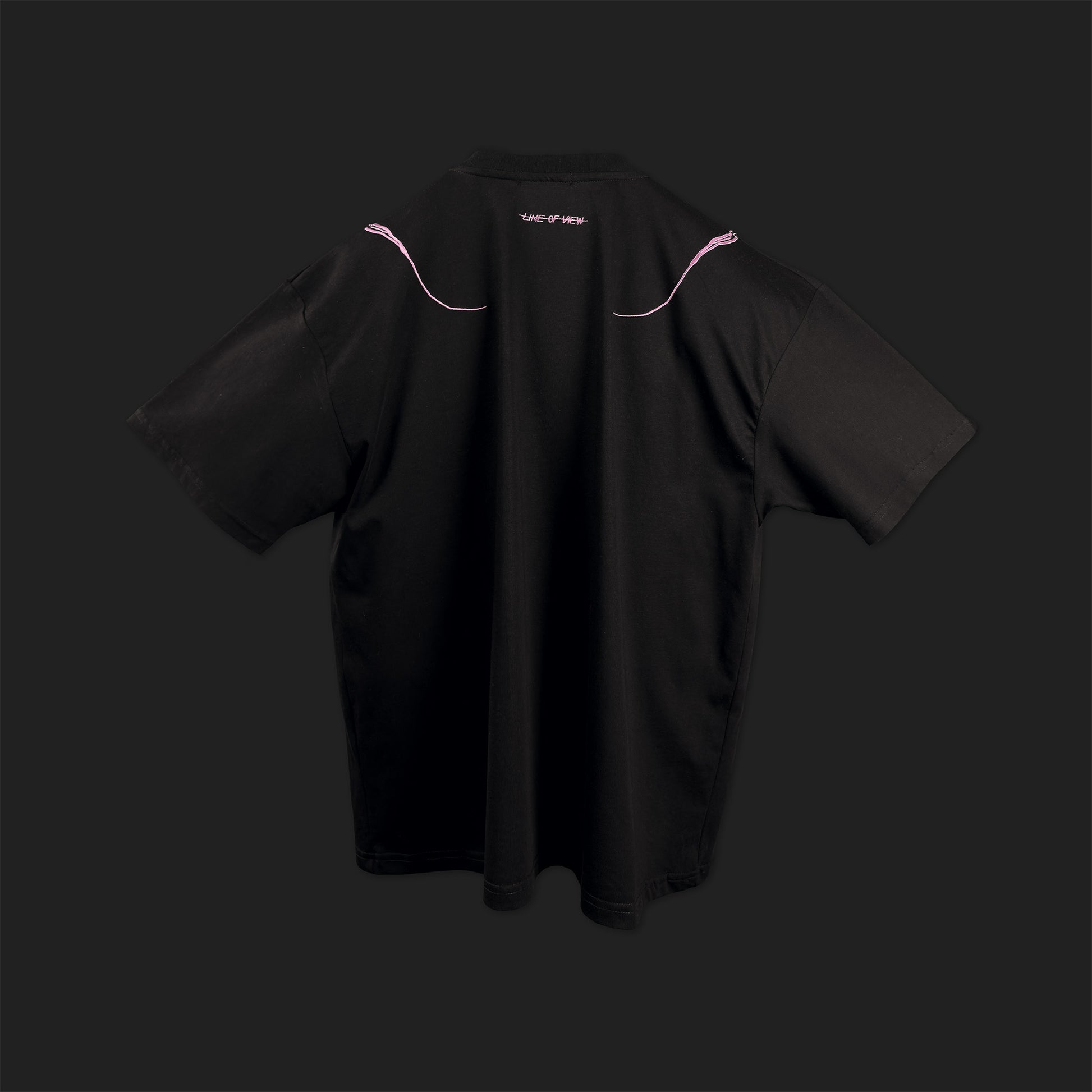 Embroidered Cropped Boxy Fit T-Shirt in Black and Pink - Minimalist Line Art Empathy Greek Streetwear