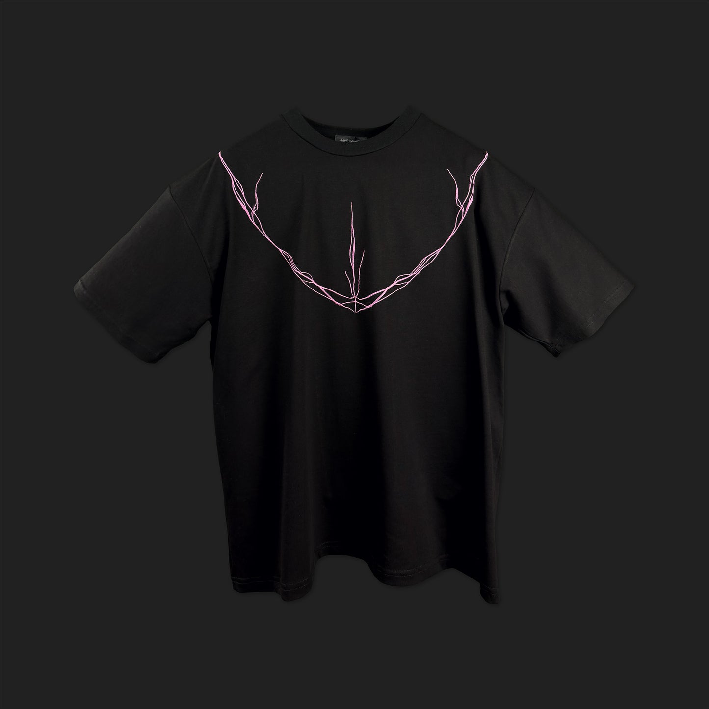Embroidered Cropped Boxy Fit T-Shirt in Black and Pink - Minimalist Line Art Empathy Greek Streetwear