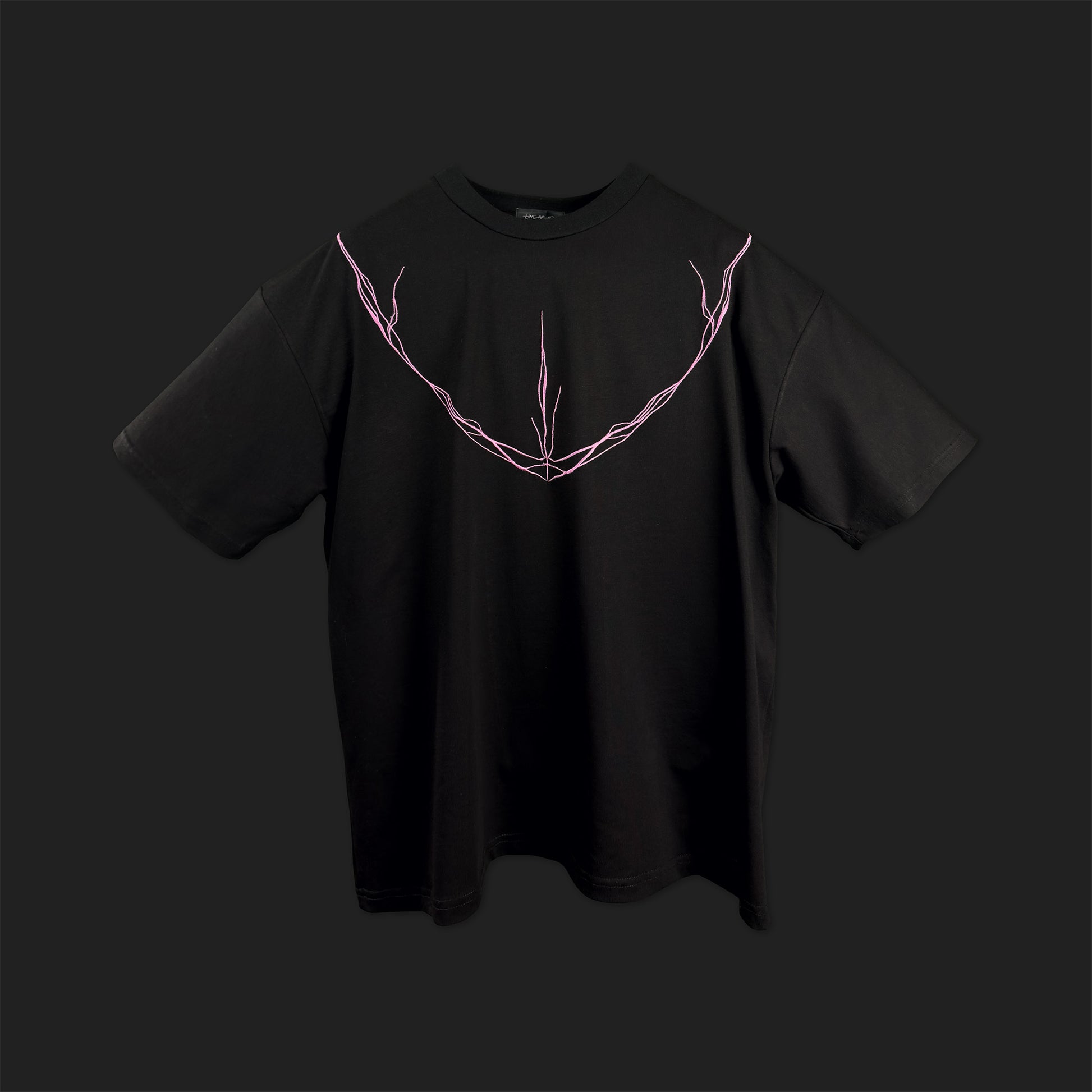 Embroidered Cropped Boxy Fit T-Shirt in Black and Pink - Minimalist Line Art Empathy Greek Streetwear
