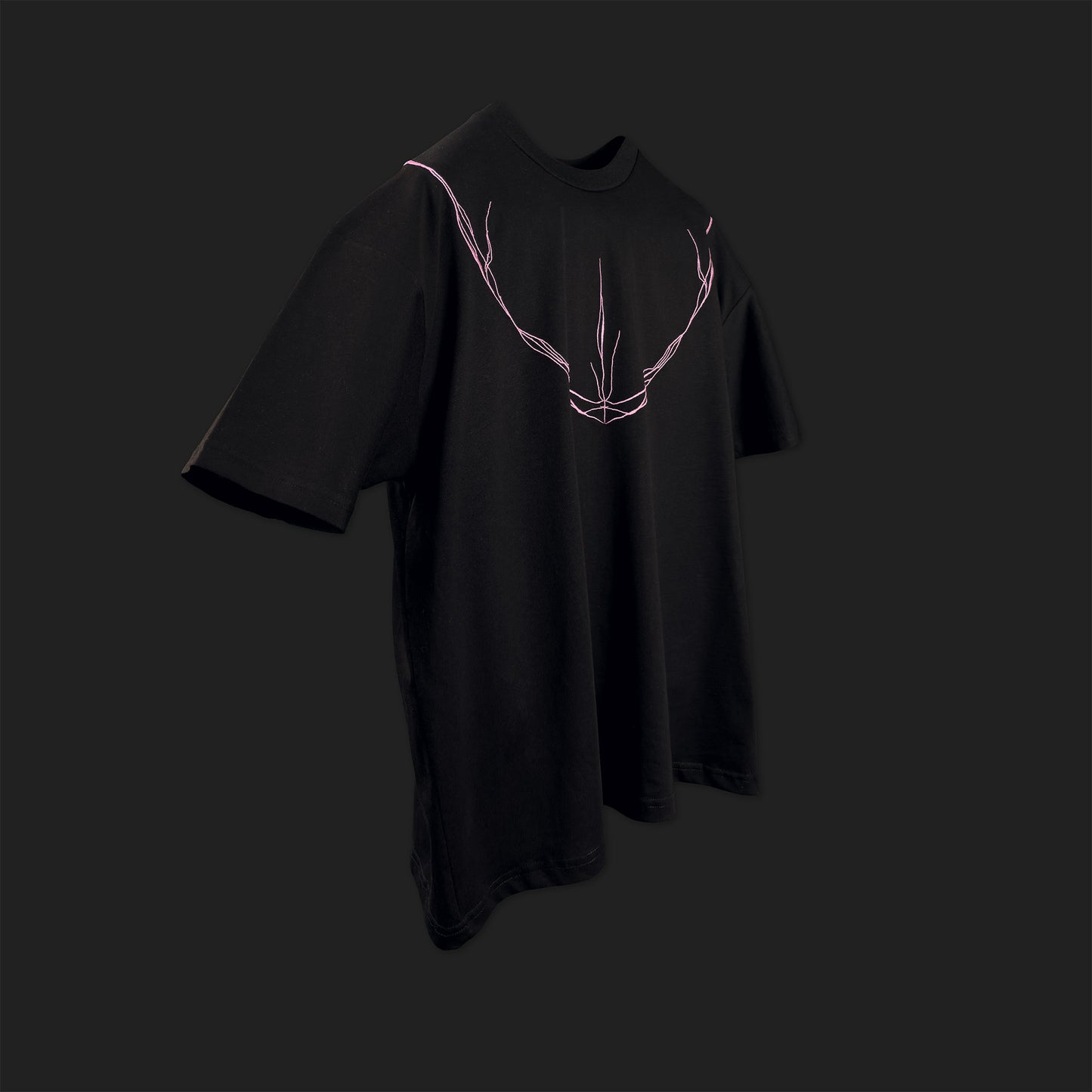 Embroidered Cropped Boxy Fit T-Shirt in Black and Pink - Minimalist Line Art Empathy Greek Streetwear
