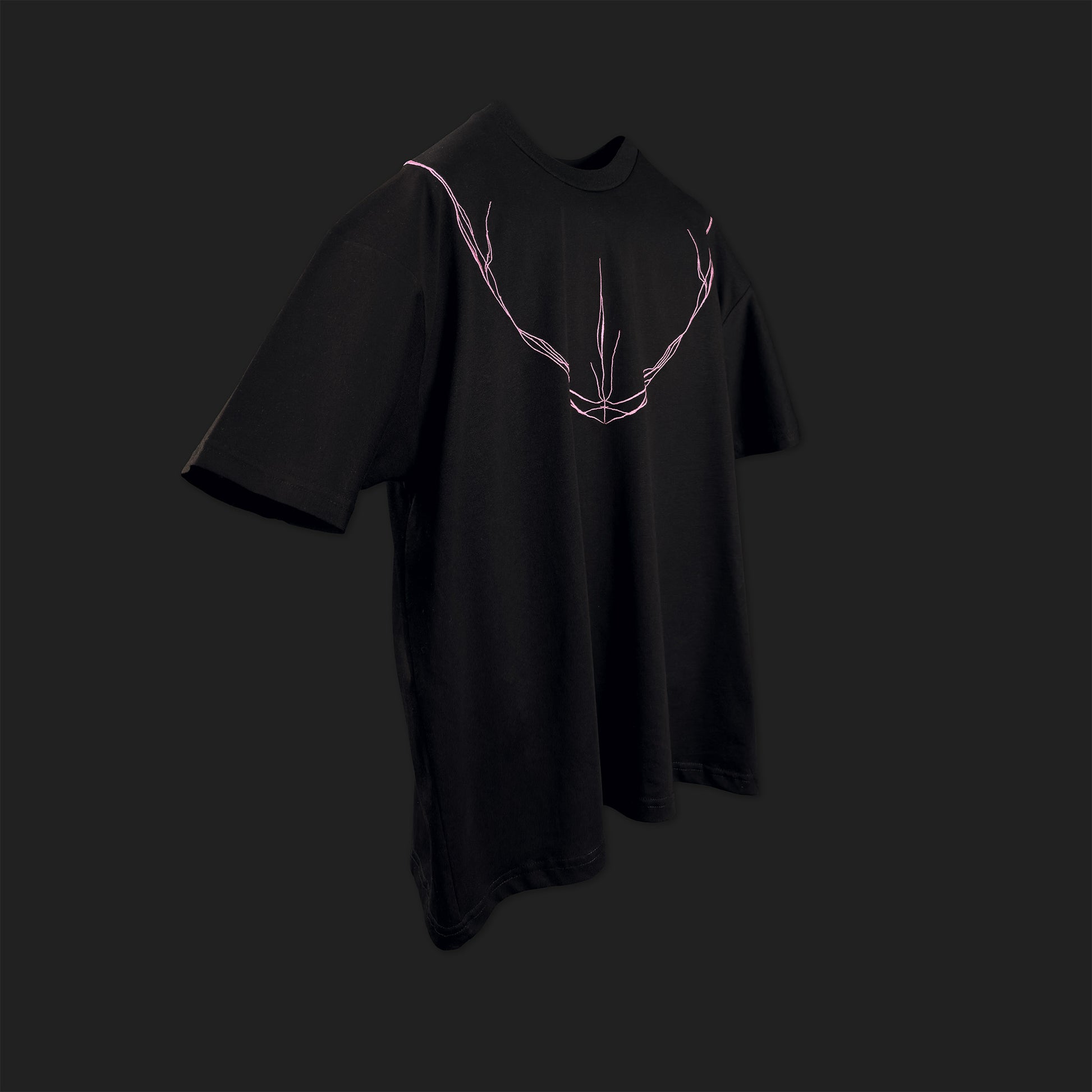 Embroidered Cropped Boxy Fit T-Shirt in Black and Pink - Minimalist Line Art Empathy Greek Streetwear
