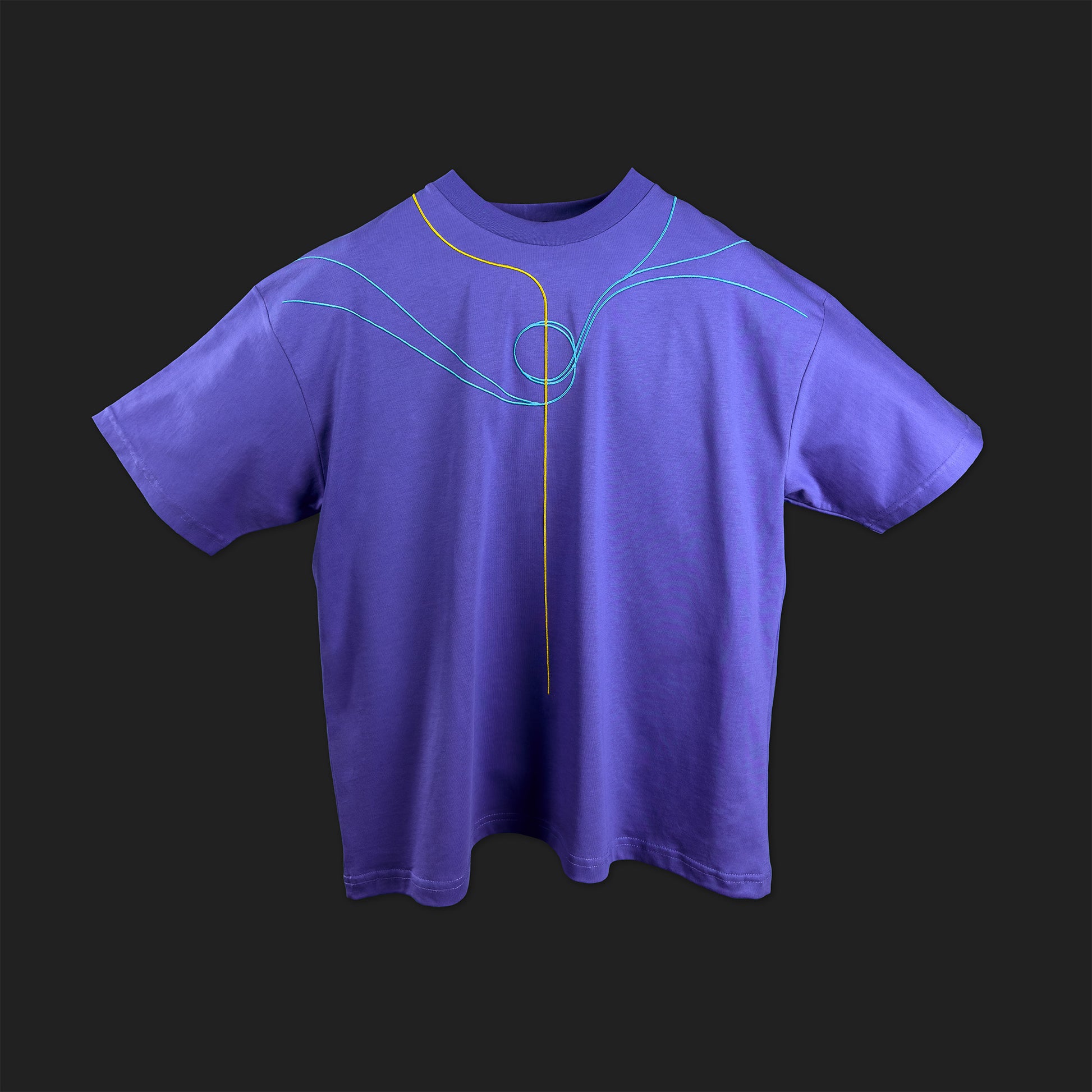 Embroidered Cropped Boxy Fit T-Shirt in Purple - Minimalist Line Art Empathy Greek Streetwear